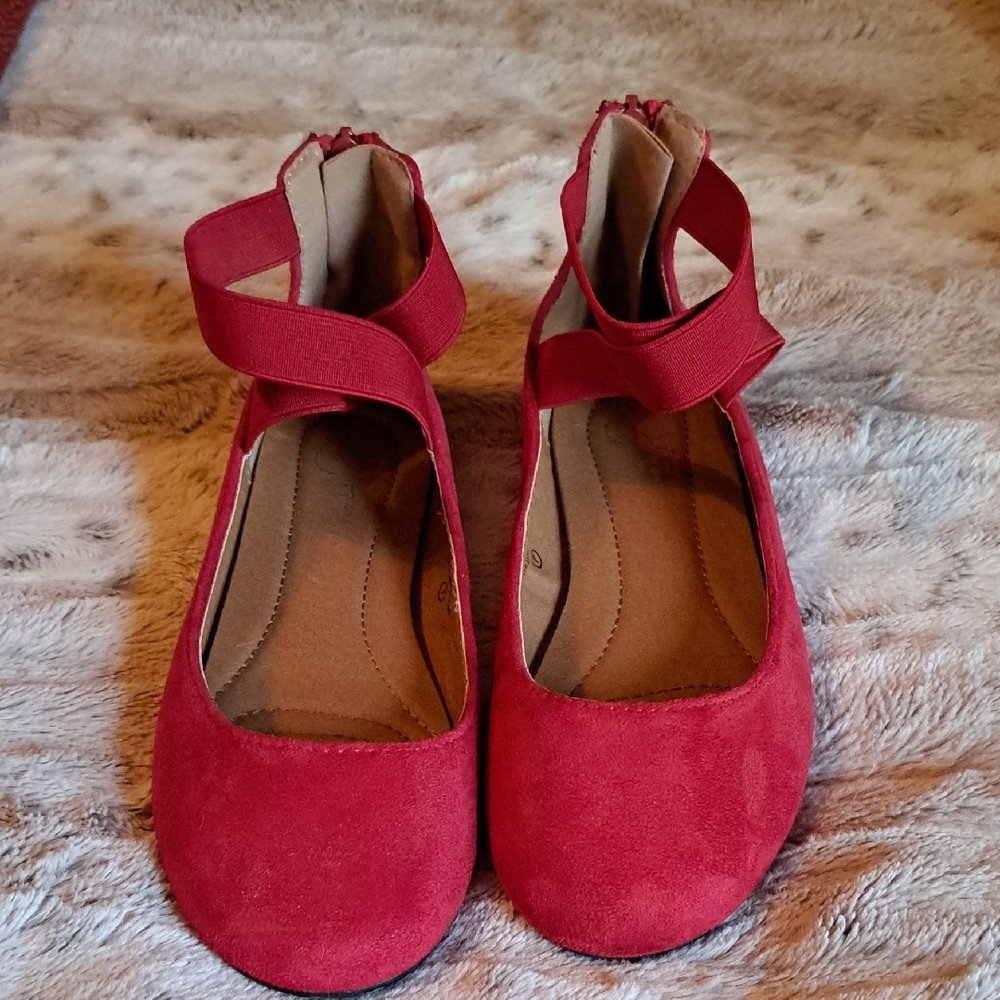 Adams Red Suede Flats with Ankle Strap